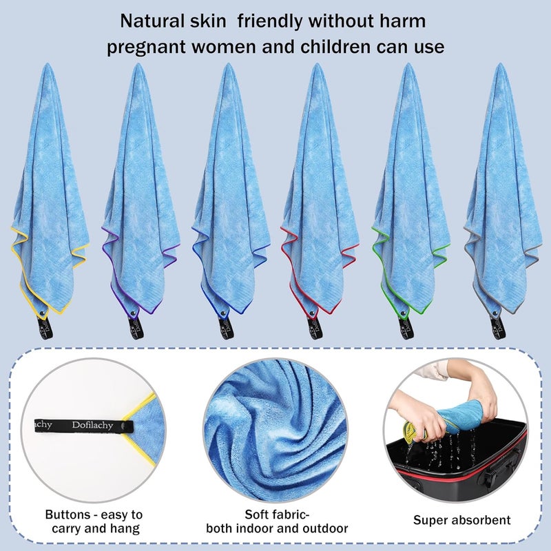 Dofilachy 6 Pack Camping Towel - Quick Dry Towel - Microfiber Travel Sports Towels - Super Absorbent Swim Towel (6, Blue) - Image 4